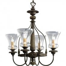 Progress P4407-77 - Four Light Forged Bronze Clear Seeded Glass Up Chandelier